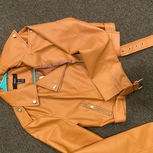 Tan Cropped Moto Jacket